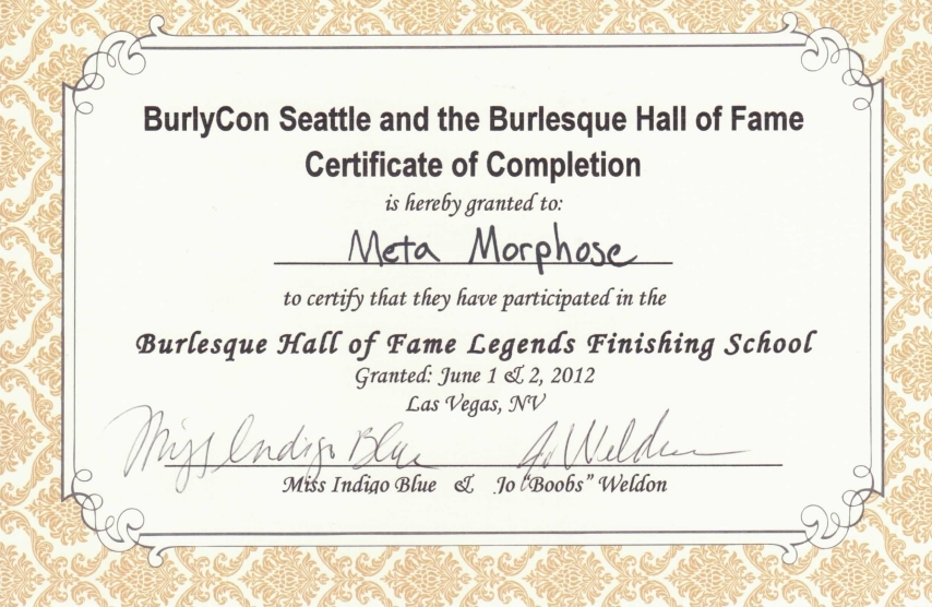 Burlesque Zertifikat - Burlesque Hall of Fame Finishing School - Las Vegas - 2012